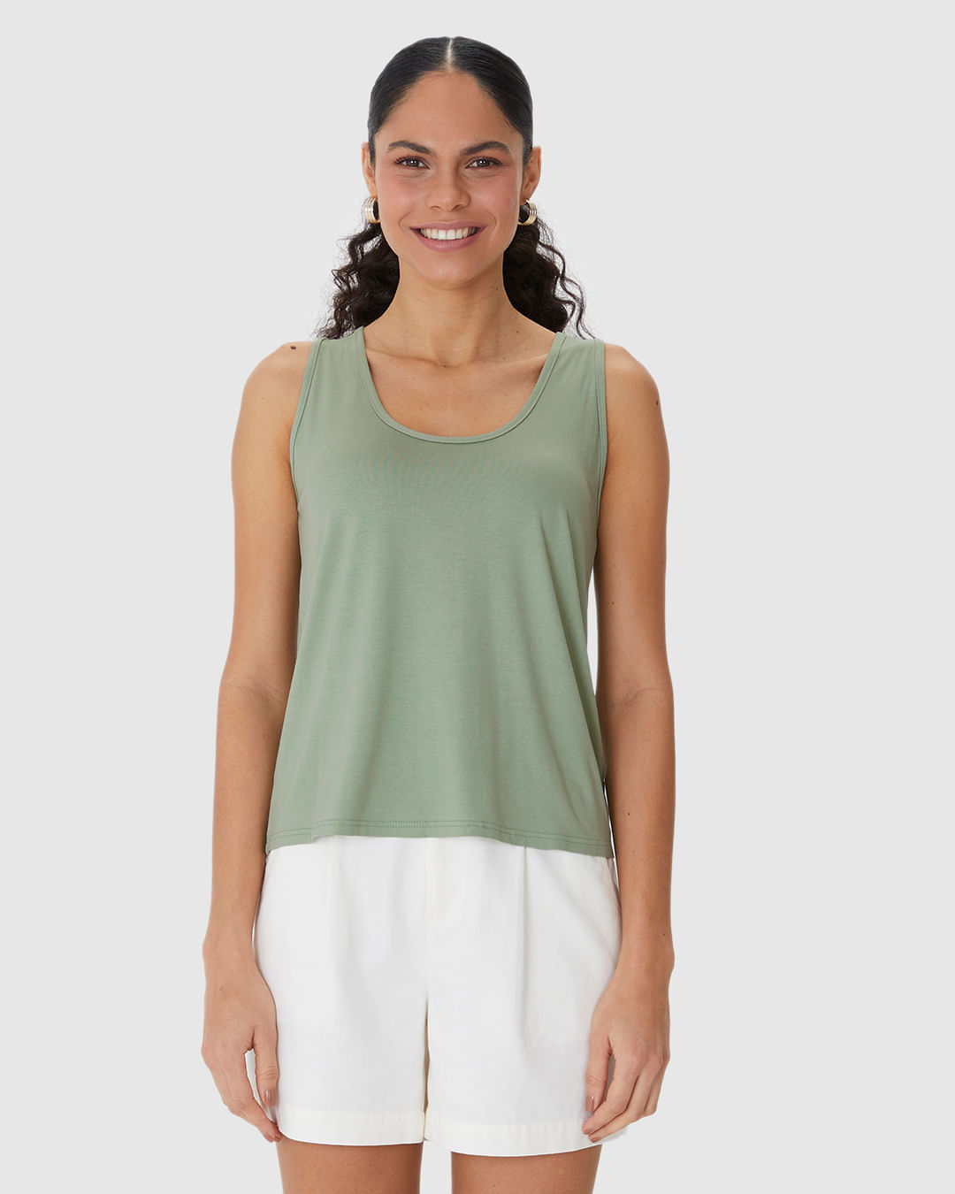 Regata Básica Feminina Evasê Em Malha Viscose Stretch - Imagem 11