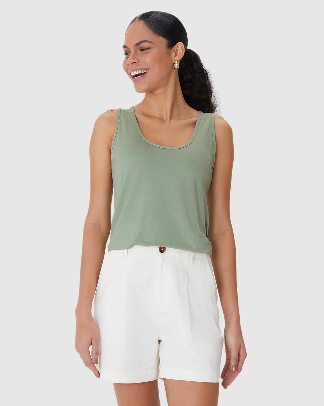 Regata Básica Feminina Evasê Em Malha Viscose Stretch - Imagem 20