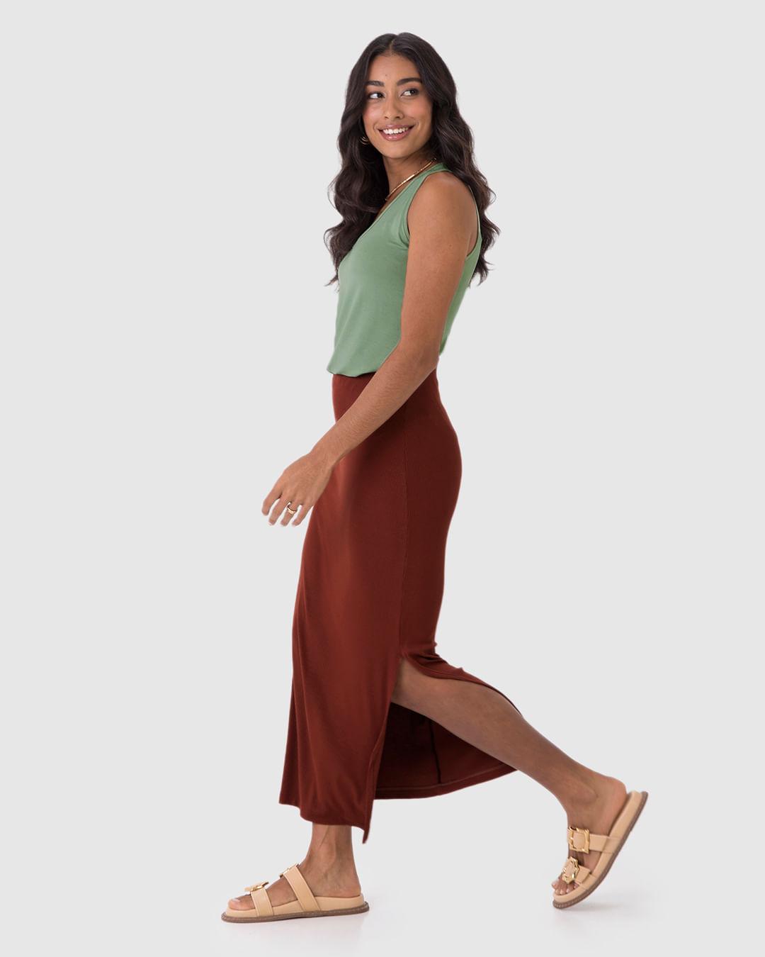 Regata Básica Feminina Evasê Em Malha Viscose Stretch - Imagem 25