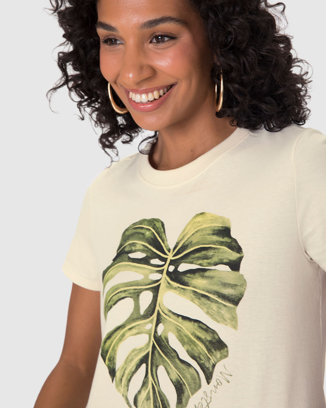 Camiseta Feminina Ilustração Frontal Especial Plantas Em Algodão - Imagem 4