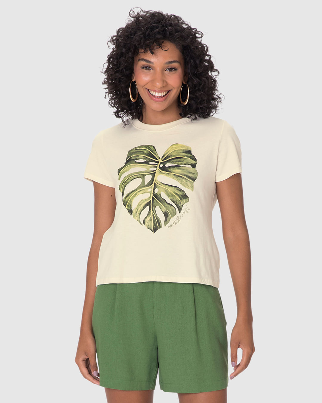 Camiseta Feminina Ilustração Frontal Especial Plantas Em Algodão - Imagem 11