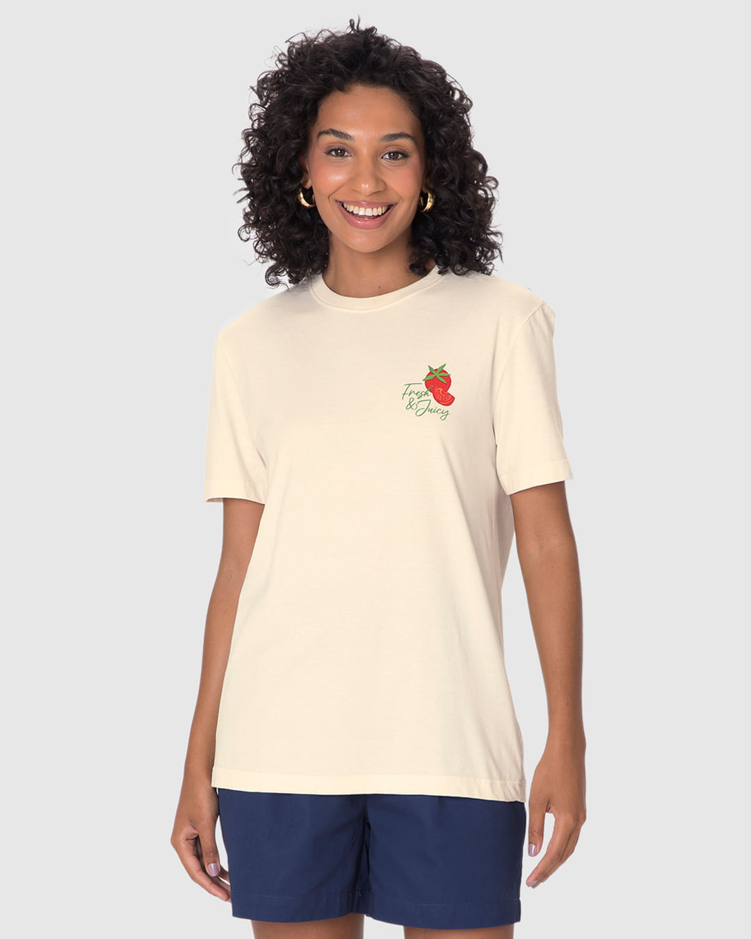 Camiseta Ampla Feminina Estampa Costas Pasta Fresh & Juice Em Algodão - Imagem 5