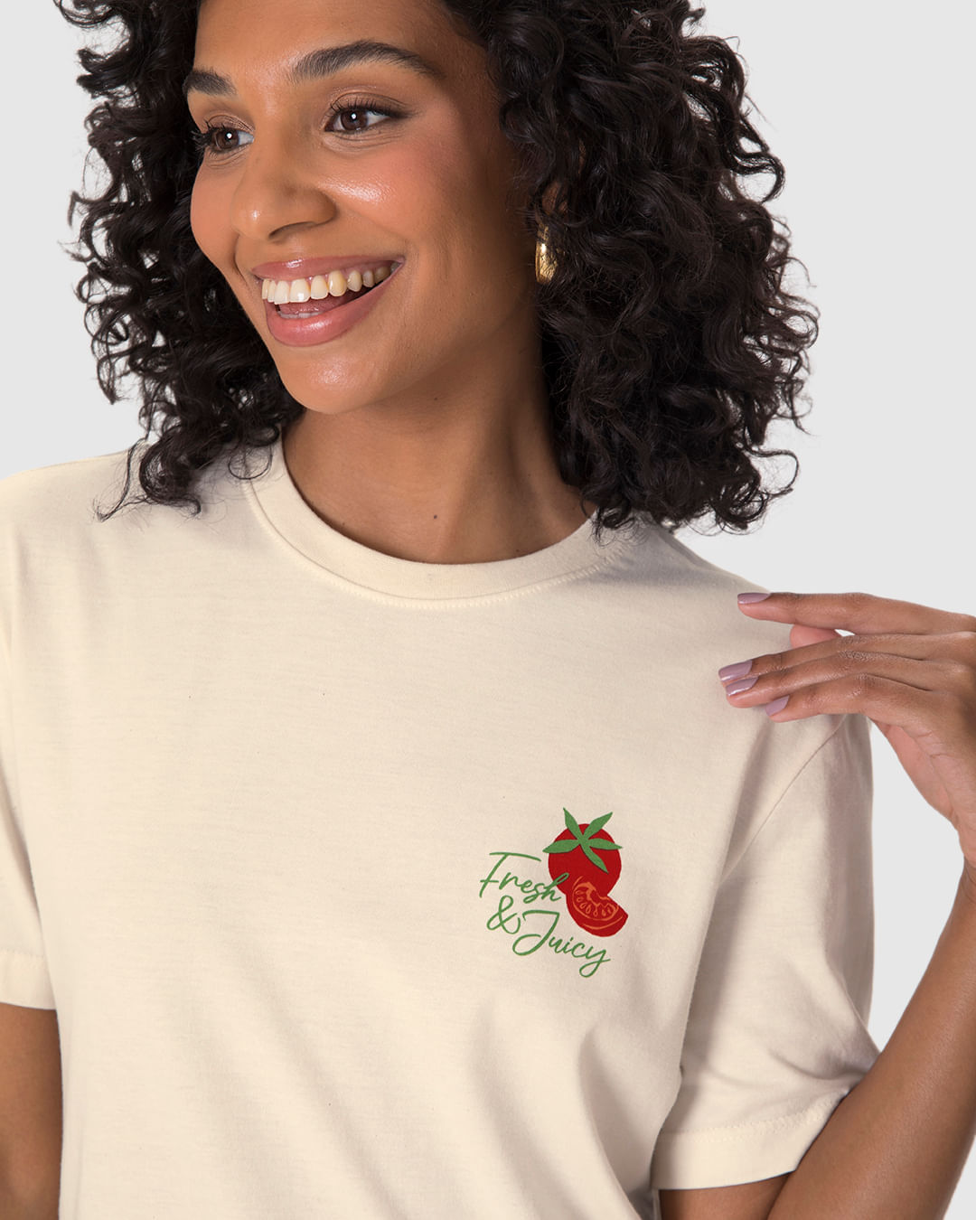 Camiseta Ampla Feminina Estampa Costas Pasta Fresh & Juice Em Algodão - Imagem 10