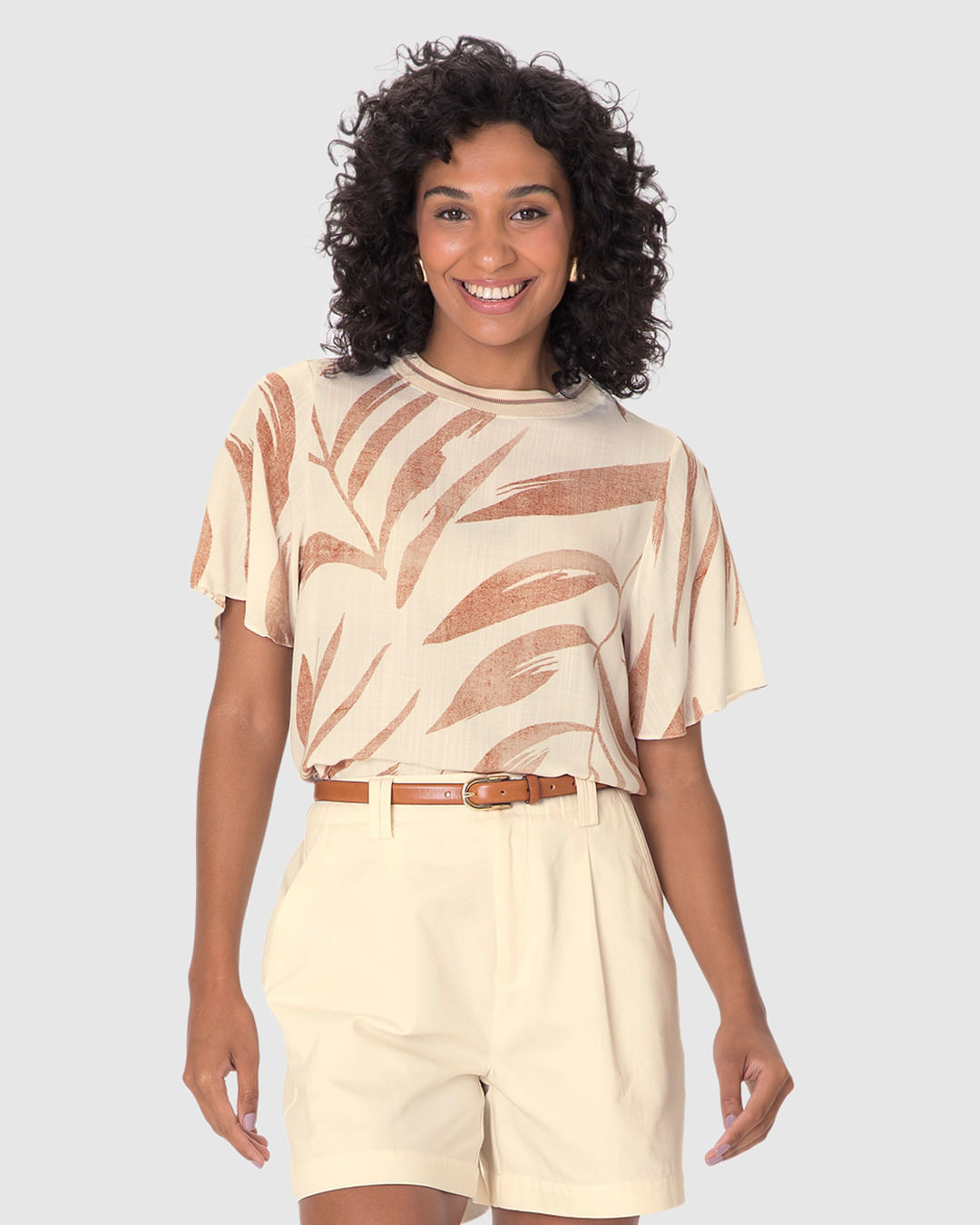 Blusa Ampla Feminina Gola Redonda Retilínea Em Viscolinho Texturizado - Imagem 2