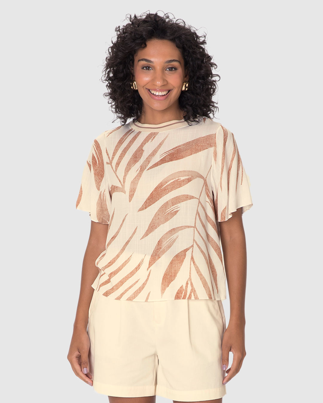 Blusa Ampla Feminina Gola Redonda Retilínea Em Viscolinho Texturizado - Imagem 11