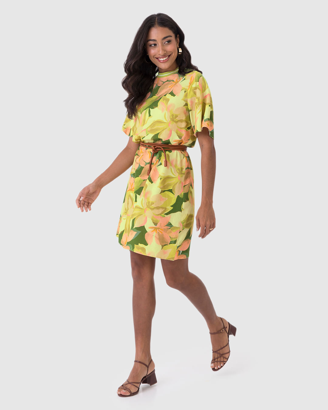 Vestido Amplo Feminino Decote Retilínea Em Viscolinho Texturizado