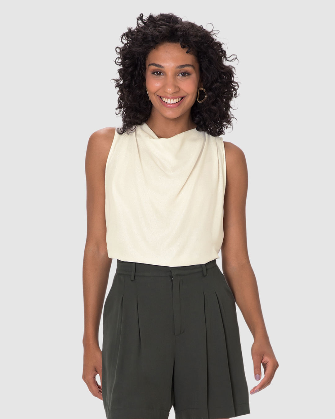 Blusa Feminina Evasê Decote Drapeado Fenda Lateral Em Viscose Lurex - Imagem 8