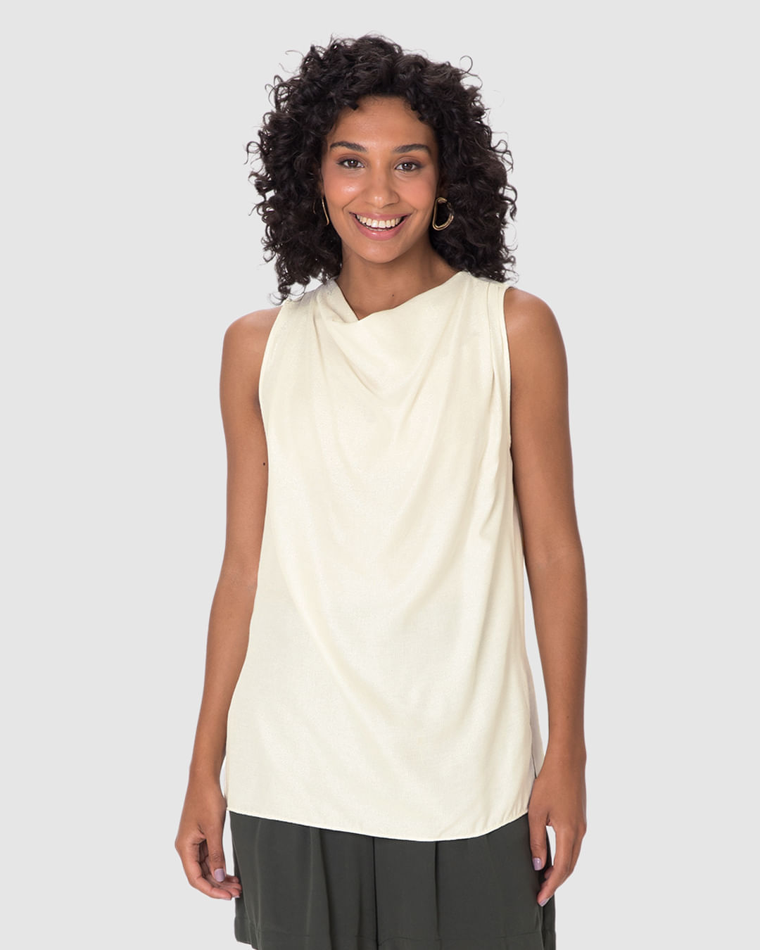 Blusa Feminina Evasê Decote Drapeado Fenda Lateral Em Viscose Lurex - Imagem 29