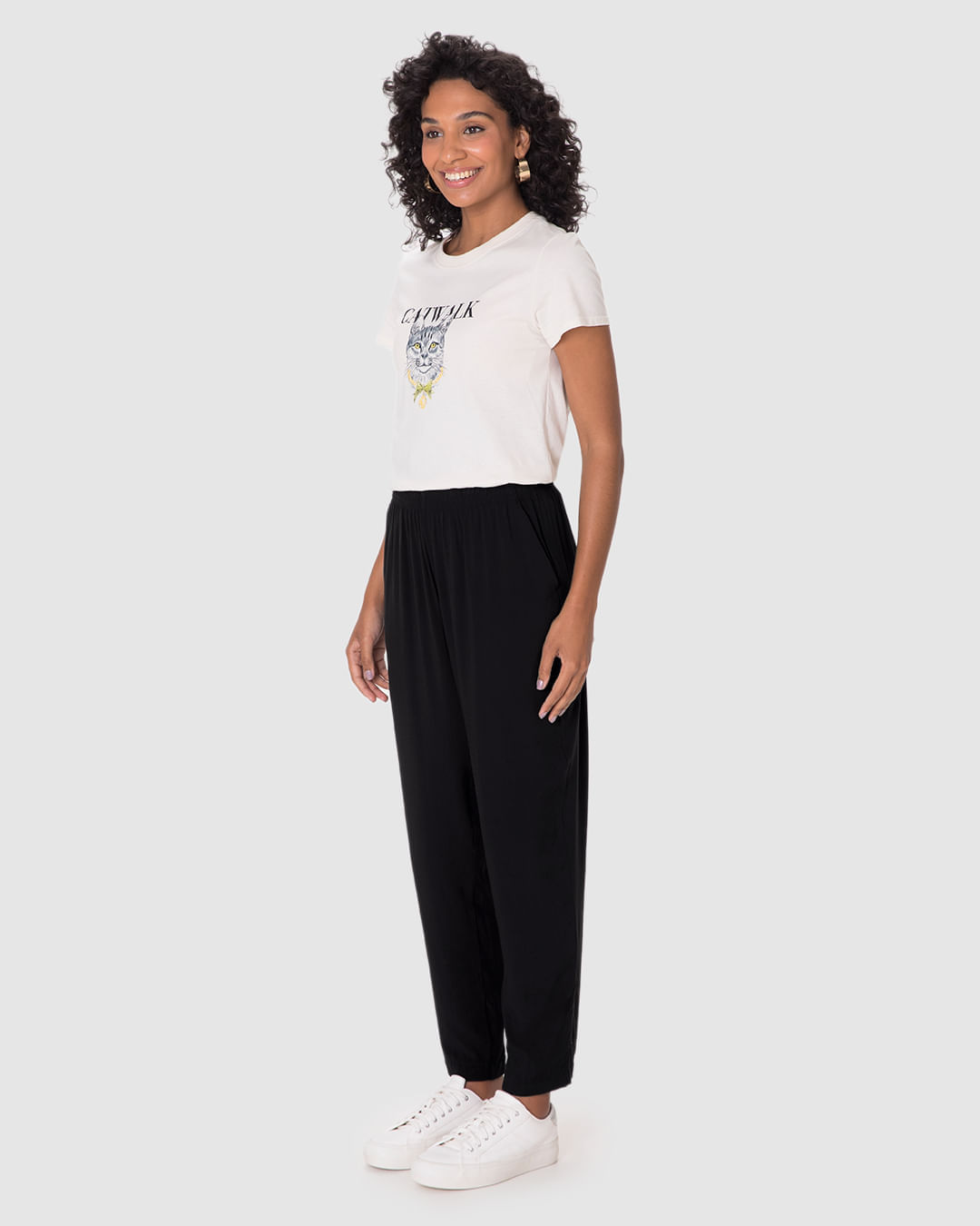 Calça Reta Feminina Cós Elástico Bolso Faca Em Viscose - Imagem 27