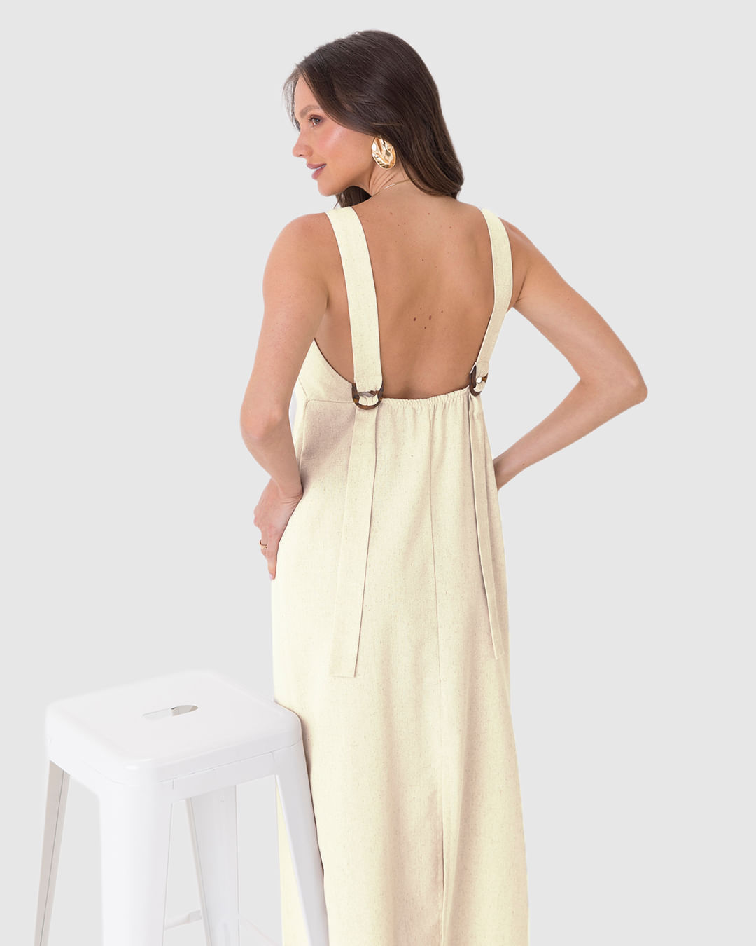 Vestido Midi Feminino Alça Com Aviamento Fenda Costas Em Viscolinho - Imagem 24