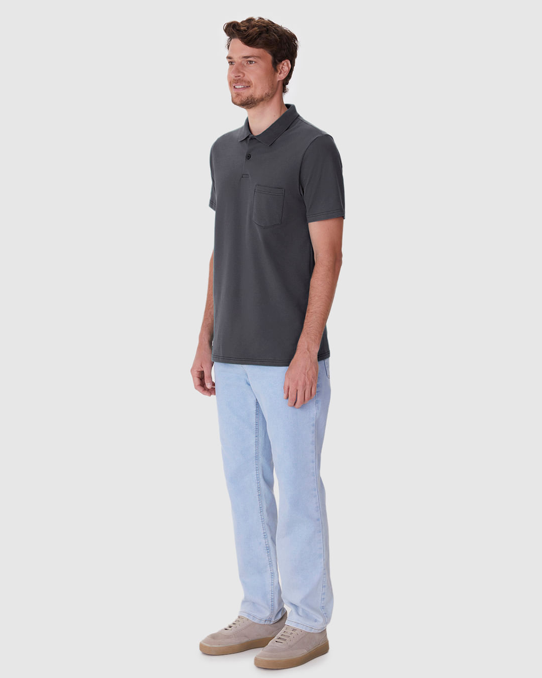 Camisa Polo Básica Masculina Gola Esporte E Bolso Piquet Stretch - Imagem 2