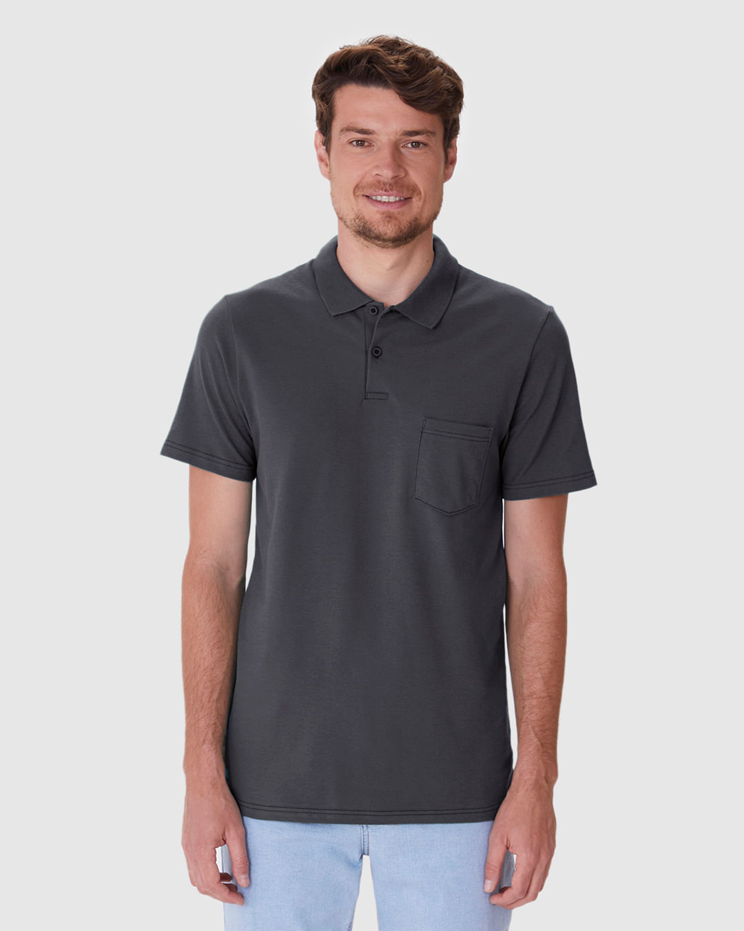 Camisa Polo Básica Masculina Gola Esporte E Bolso Piquet Stretch - Imagem 4