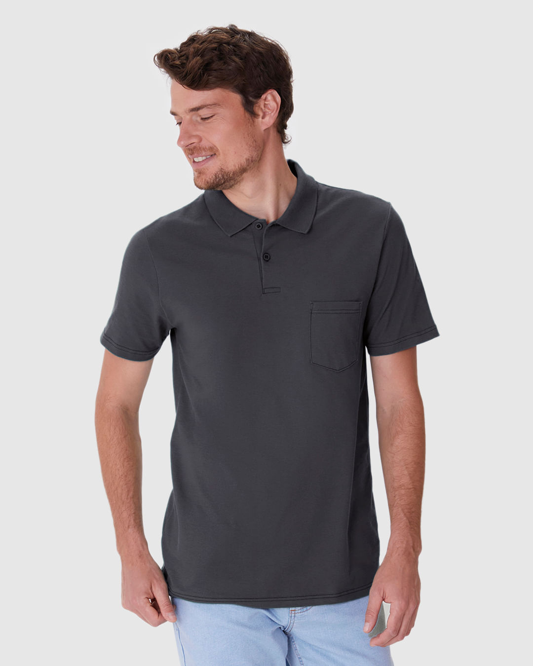 Camisa Polo Básica Masculina Gola Esporte E Bolso Piquet Stretch - Imagem 6