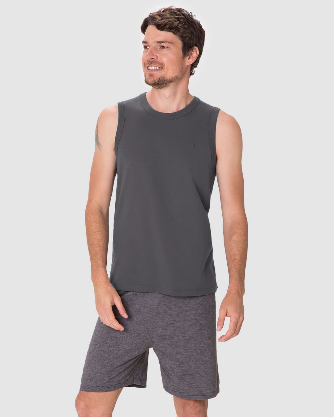 Pijama Curto Masculino Regata Decote Redondo E Shorts Em Malha Fio A Fio - Imagem 11