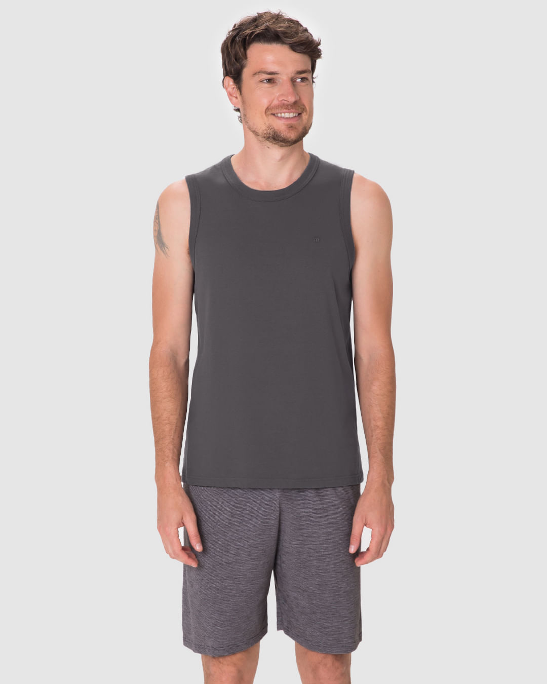 Pijama Curto Masculino Regata Decote Redondo E Shorts Em Malha Fio A Fio - Imagem 14