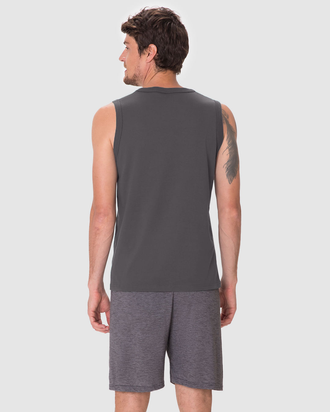 Pijama Curto Masculino Regata Decote Redondo E Shorts Em Malha Fio A Fio - Imagem 20