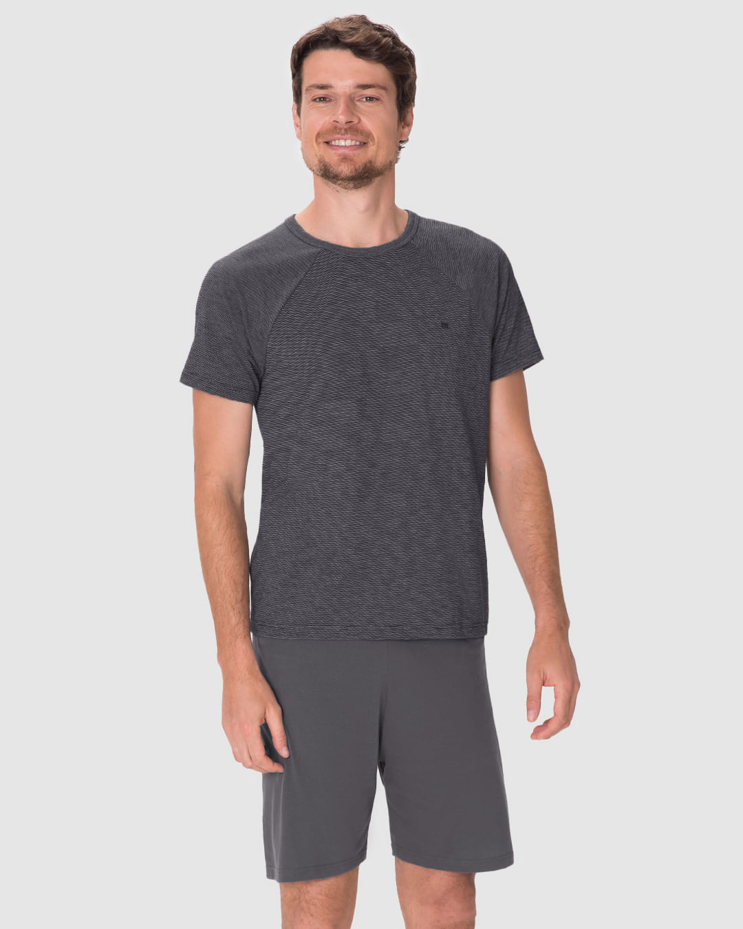 Pijama Curto Masculino Camiseta Manga Curta Em Malha Fio A Fio