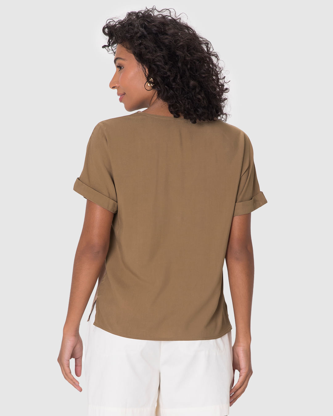 Blusa Feminina Decote V Manga Curta Dobrada Em Viscose - Imagem 23