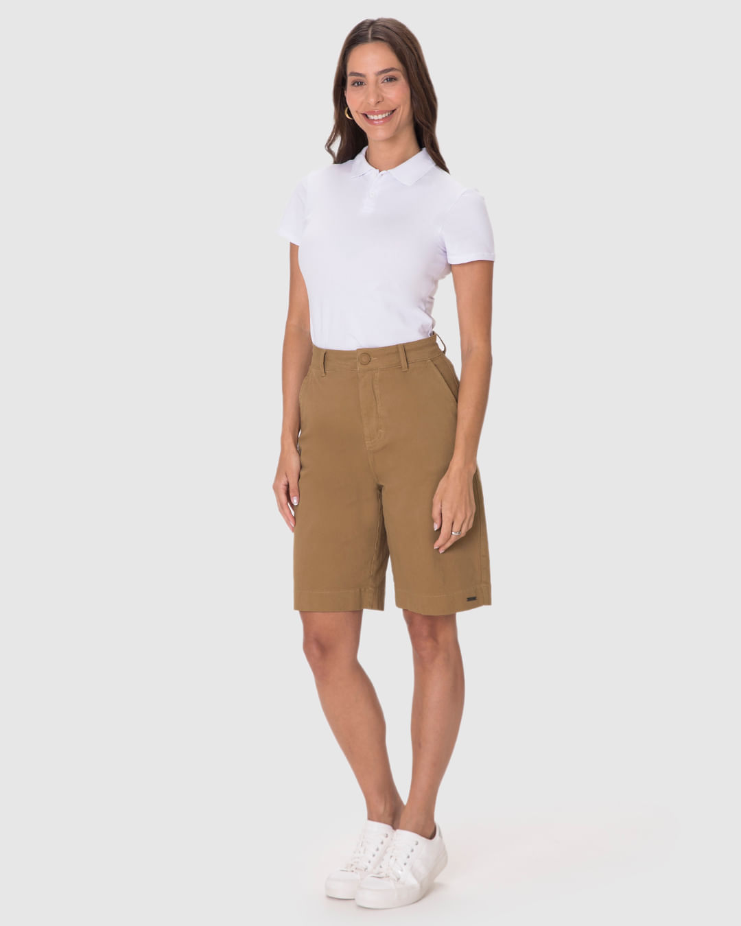 Bermuda Feminina Jorts Cintura Alta Bolso Funcional Em Sarja Com Elastano - Imagem 7