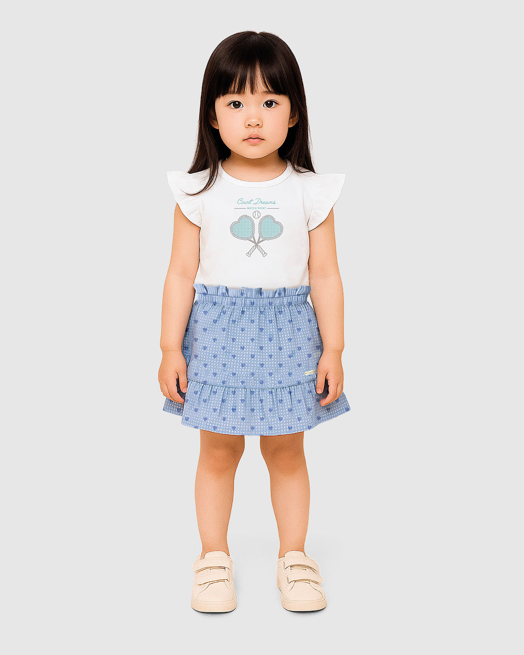 Conjunto Menina Saia Shorts Interno em Tecido Jacquard Coração - Carinhoso