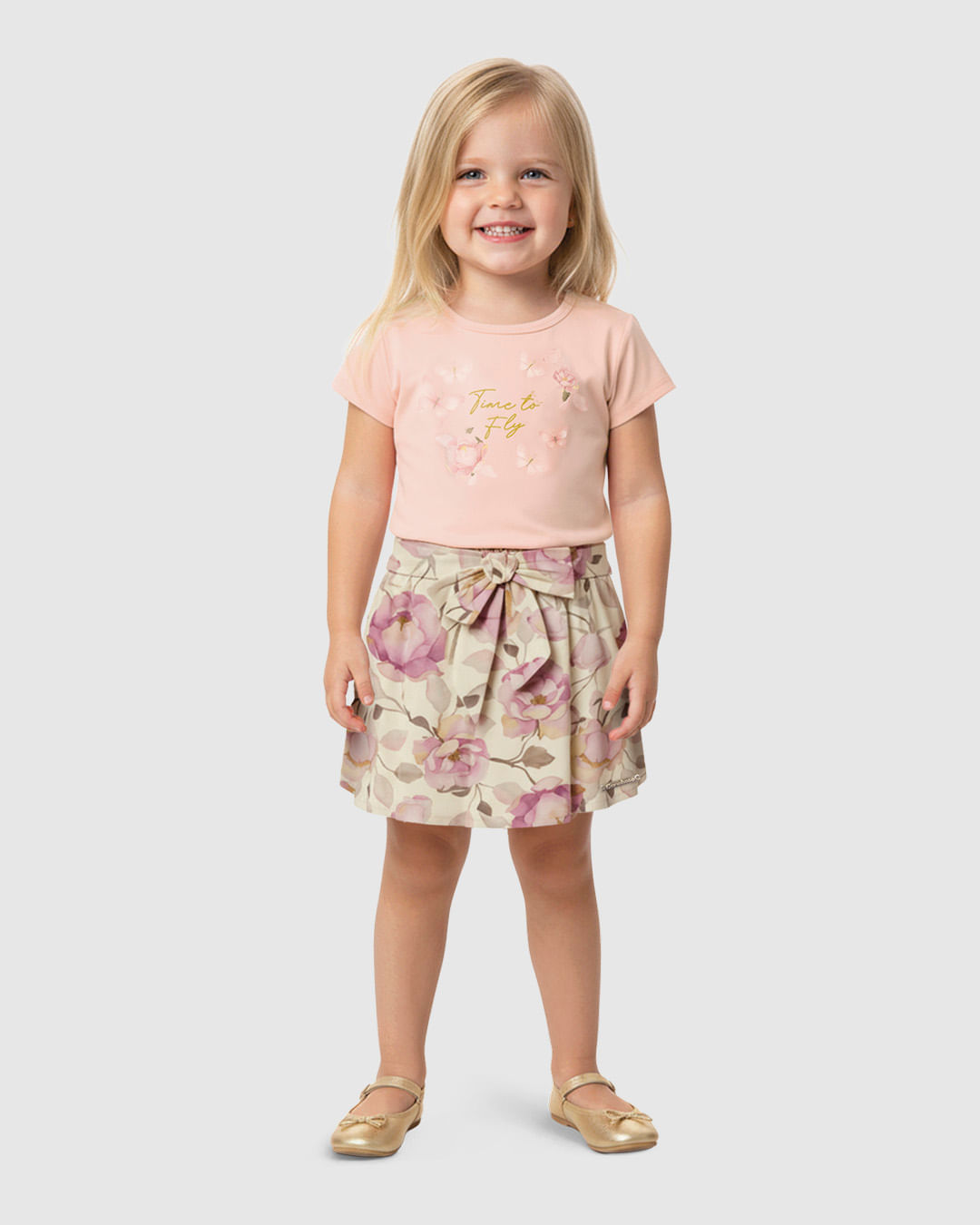 Conjunto Menina Blusa e Saia Estampa Floral em Algodão - Carinhoso