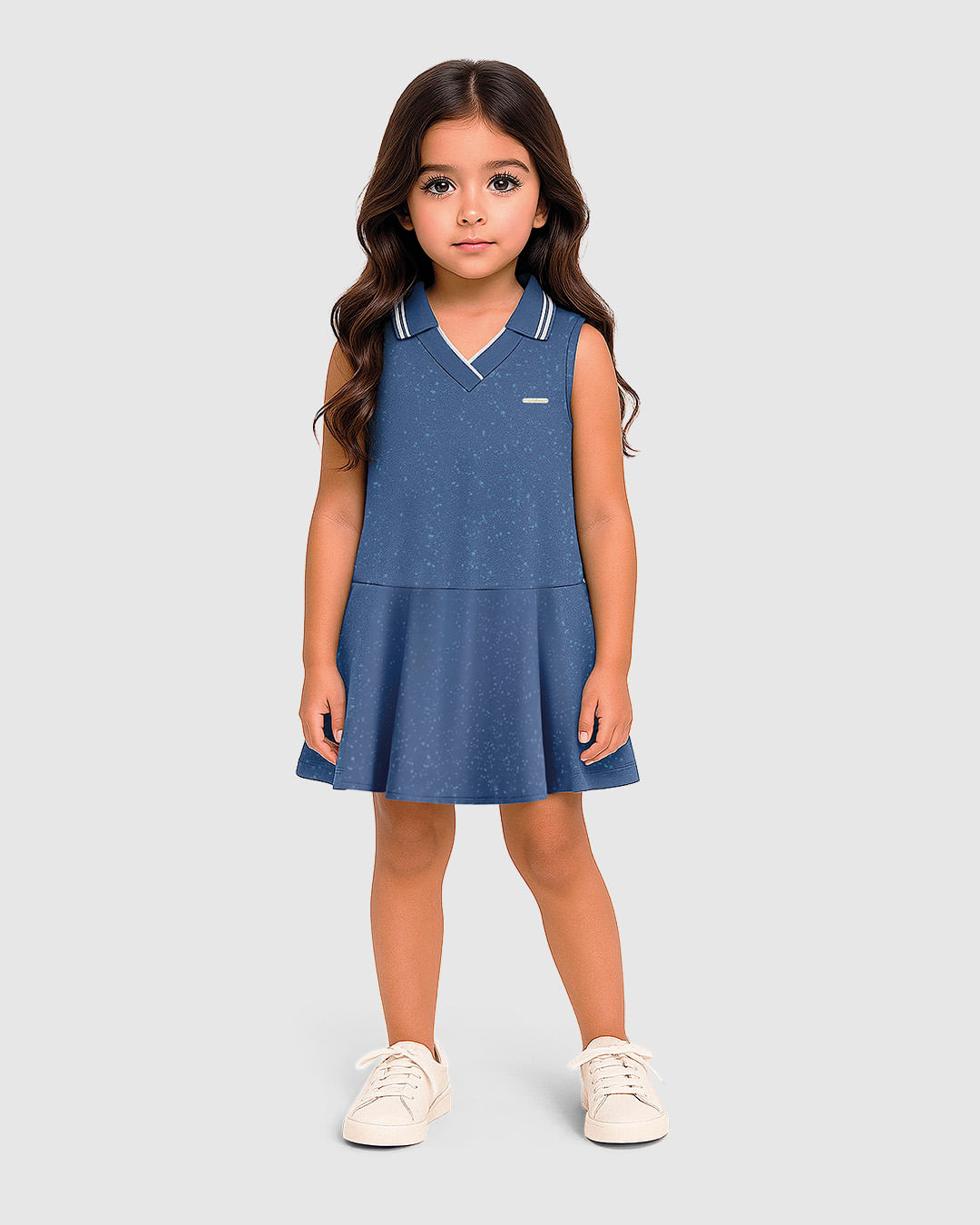 Vestido Menina Gola Polo Detalhe Rapport Glitter em Algodão - Carinhoso