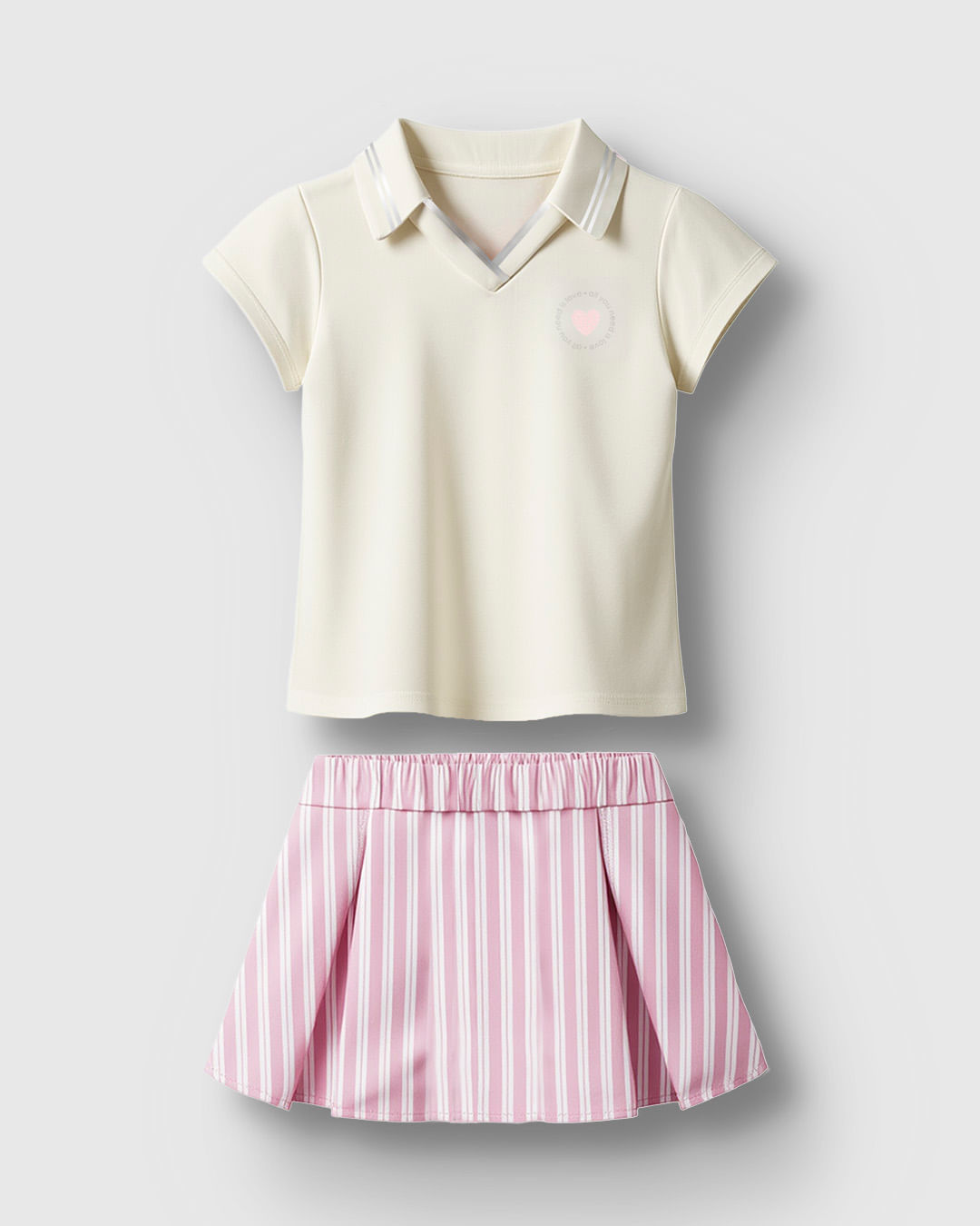 Conjunto Menina Blusa Polo e Saia Listrada em Algodão Lurex - Carinhoso