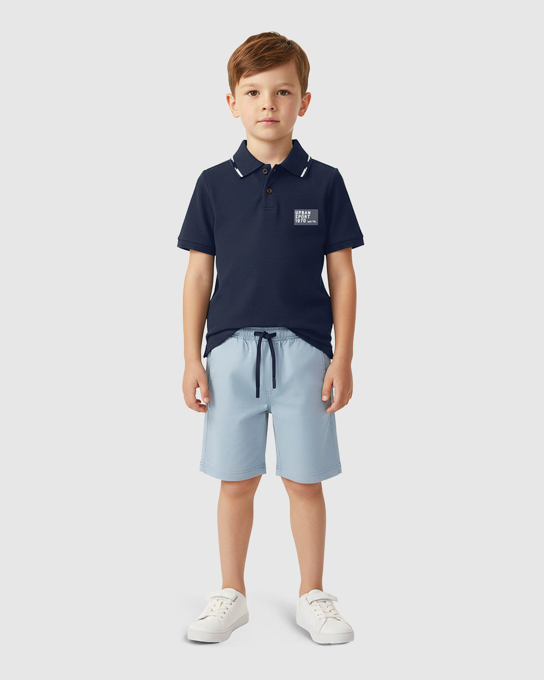 Conjunto Menino Camisa Polo Etiqueta Decorativa Em Algodão - Carinhoso