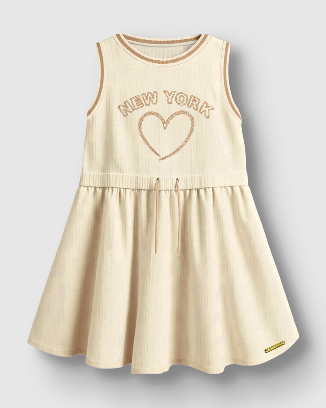 Vestido Menina Bordado New York com Lantejoula Malha Texturizada - Carinhoso