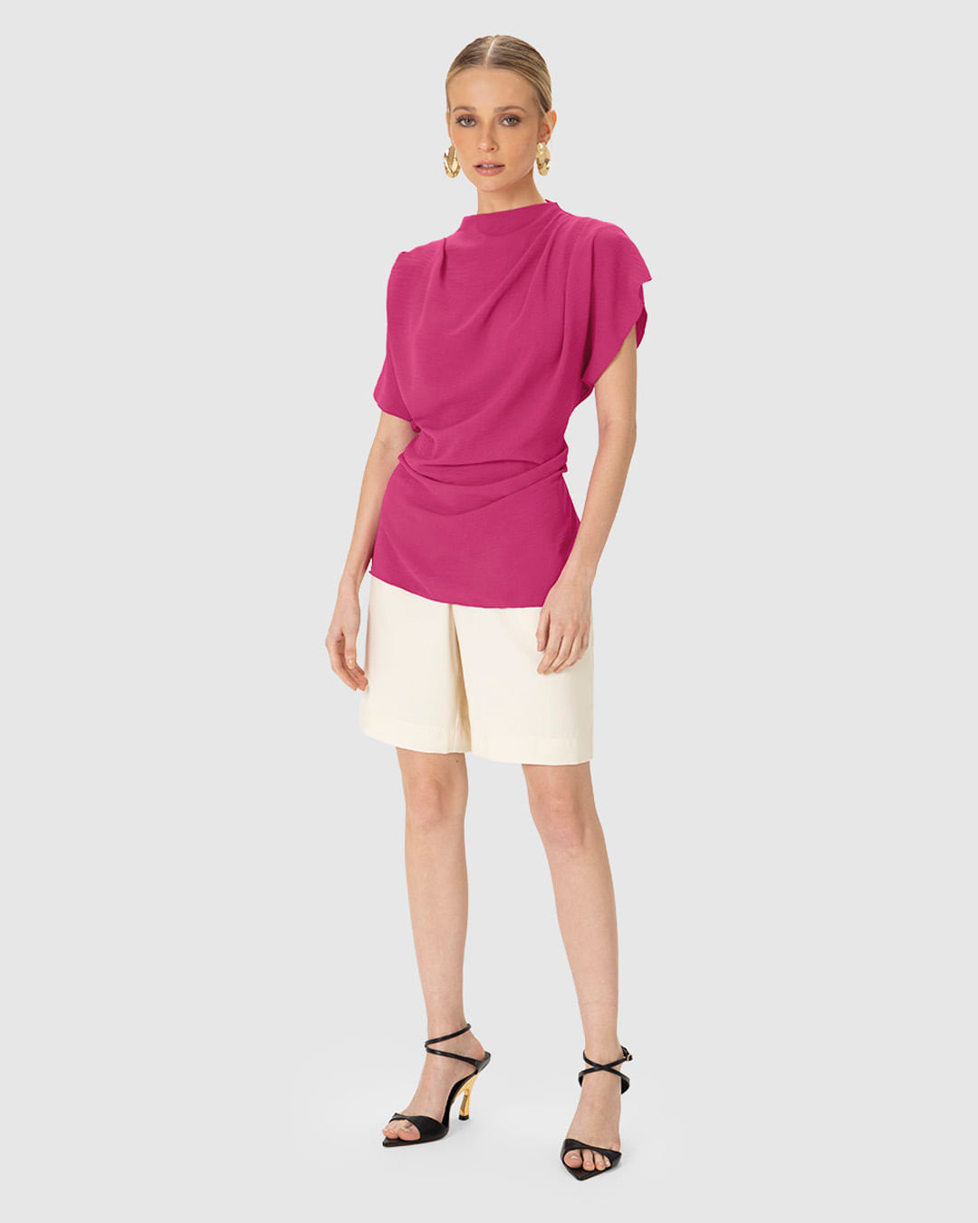 Blusa Feminina Assimétrica Detalhe Pregas em Tecido Leve Texturizado - ENFIM