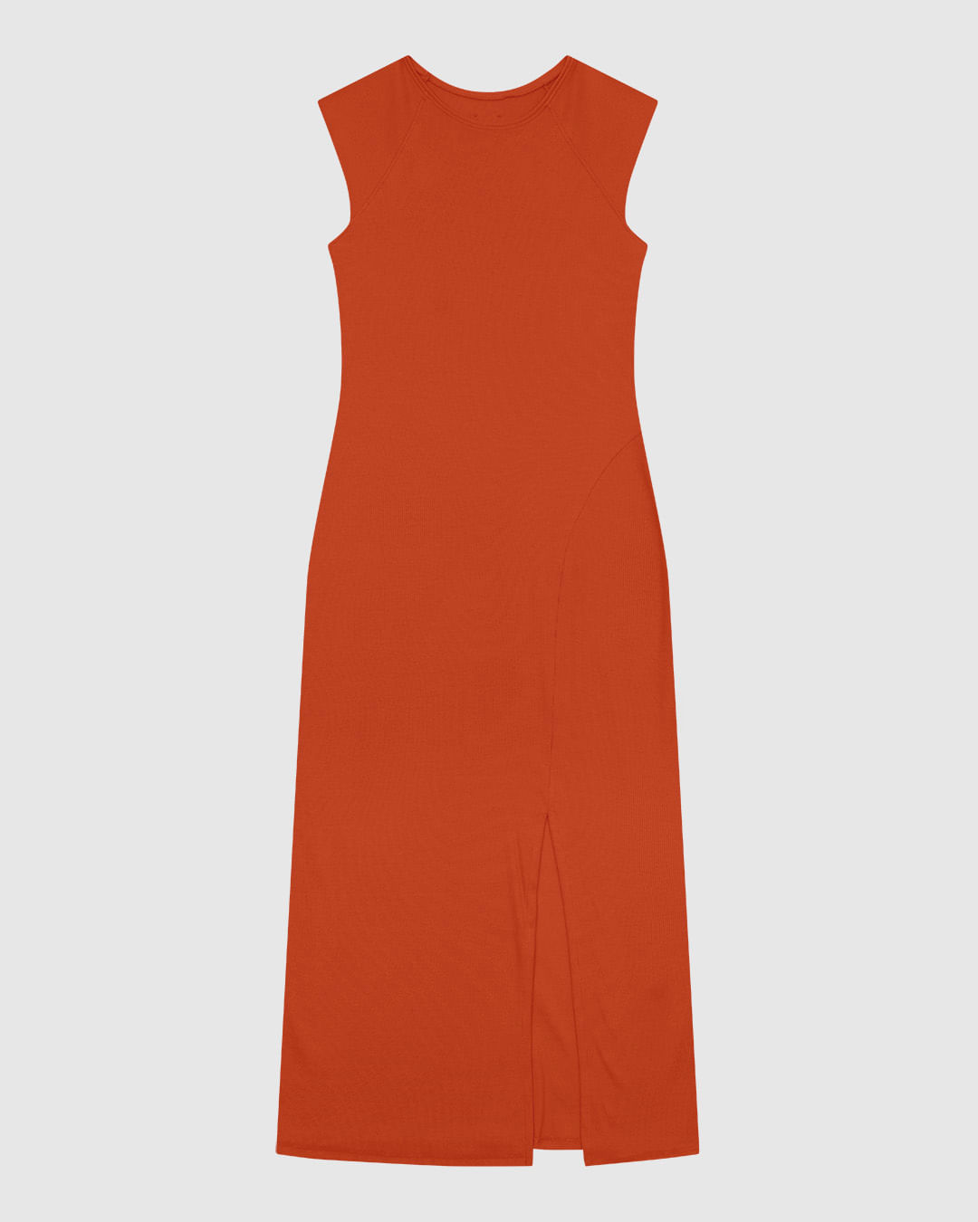 Vestido Midi Feminino Reto Sem Manga Fenda Frontal Em Ribana - ENFIM