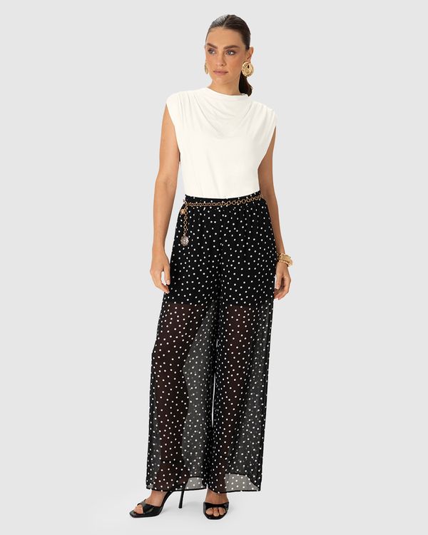 Calça Feminina Palazzo Estampa Poá Em Chiffon - ENFIM Preto - P