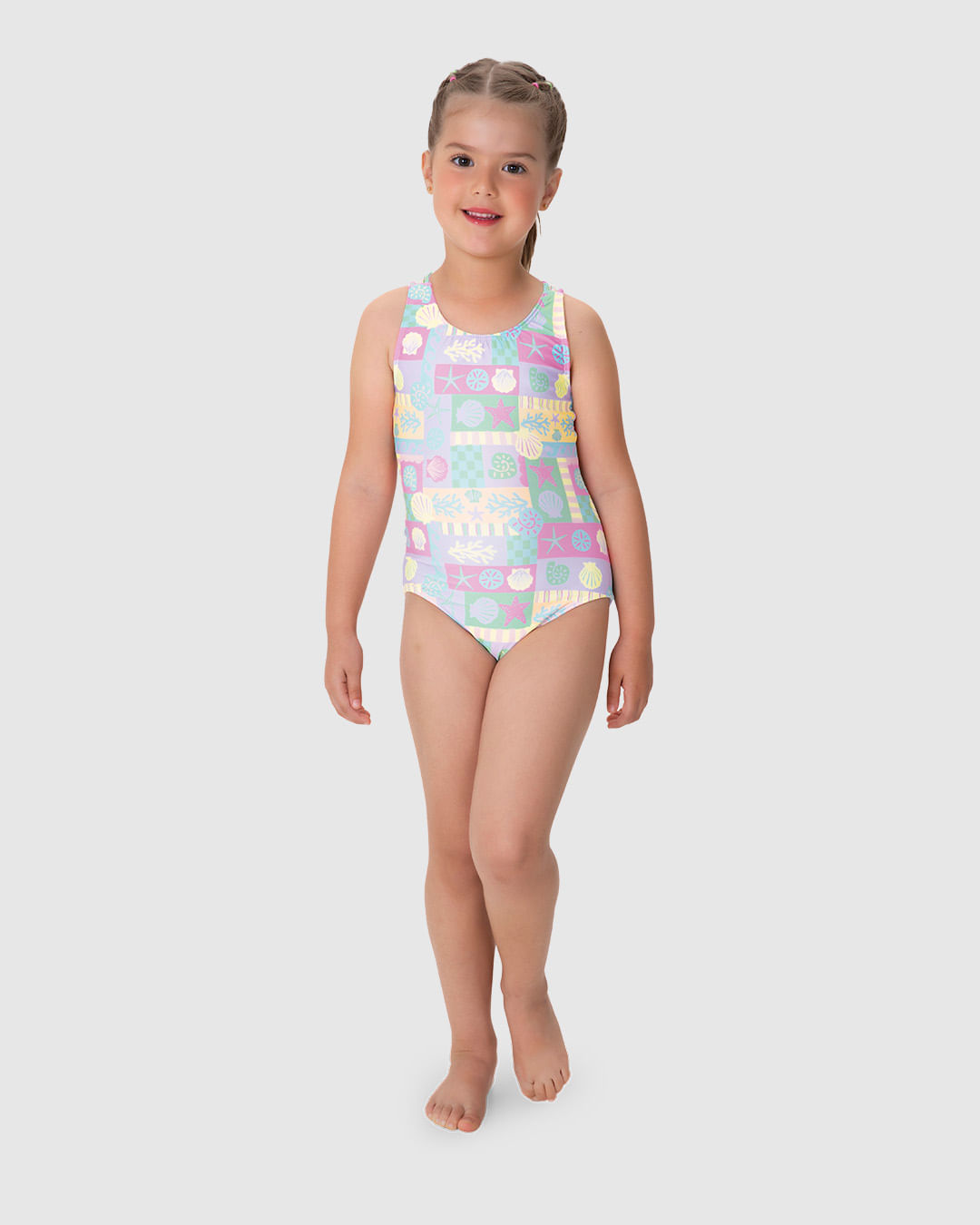 Maiô Infantil Menina Alça Cruzada Costas em Malha UV50+ Malwee Kids