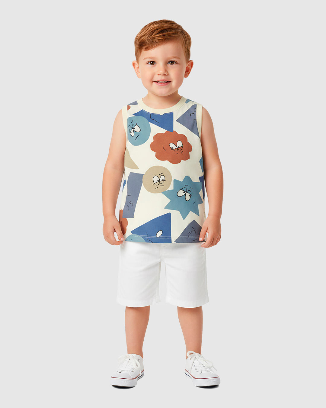 Regata Infantil Menino Carinhas Geométricas Em Algodão Malwee Kids