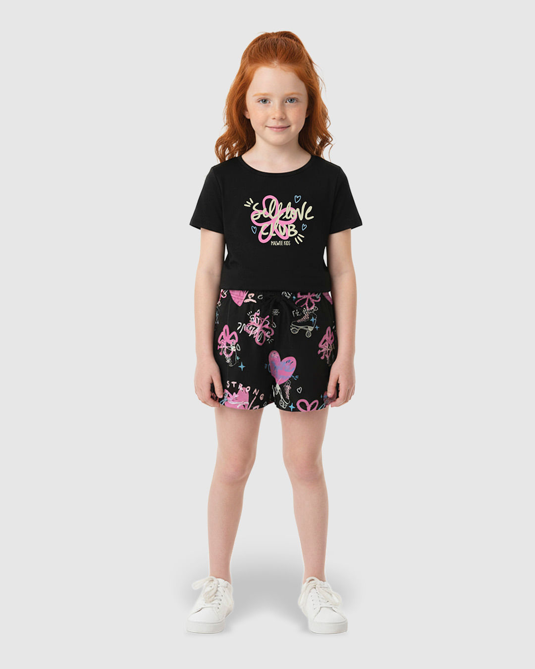 Conjunto Infantil Menina Shorts Estampado Em Moletinho Malwee Kids