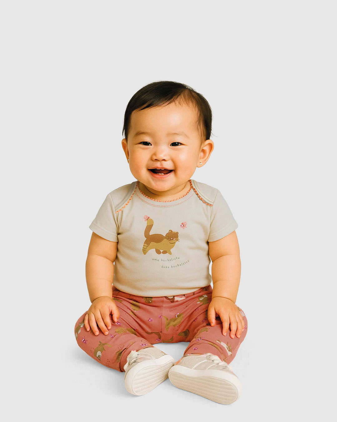 Conjunto Bebê Menina Body + Calça Estampa Gatinhos em Algodão Malwee Kids