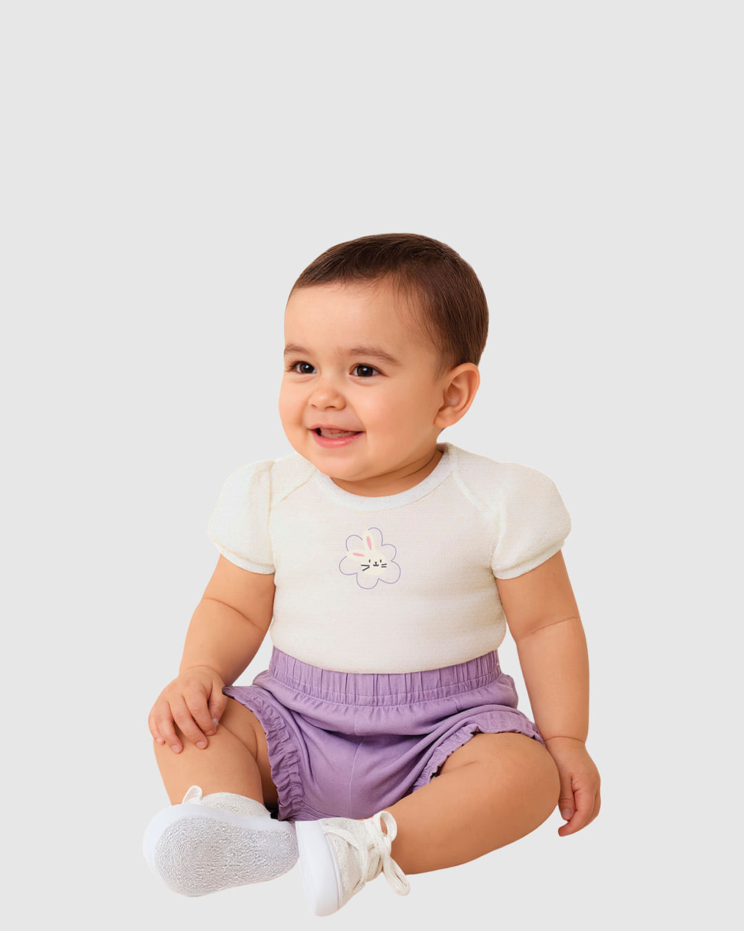 Conjunto Bebê Menina Coelhinho Body + Shorts em Algodão Malwee Kids