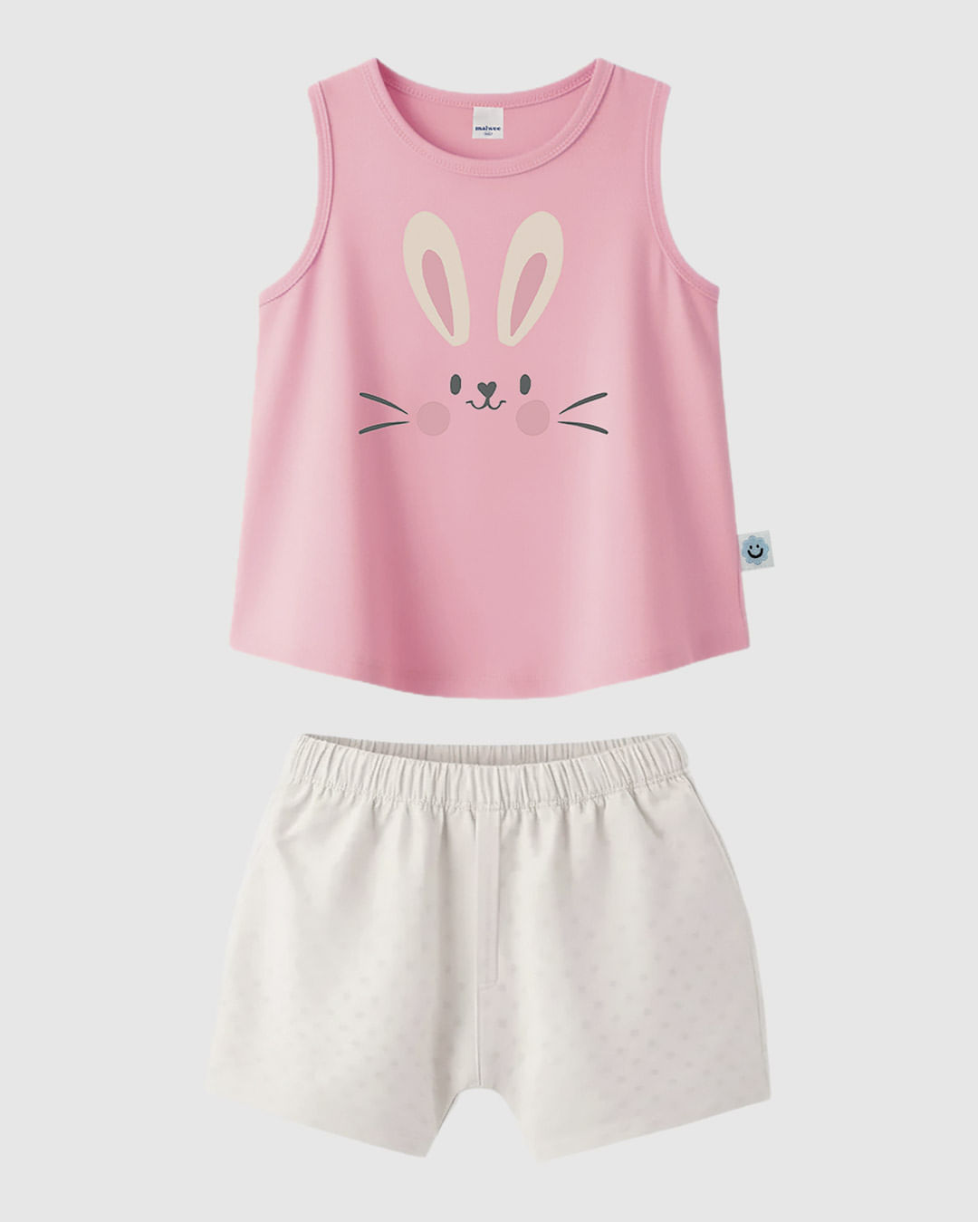Conjunto Bebê Menina Regata Coelhinho e Shorts em Algodão Malwee Kids