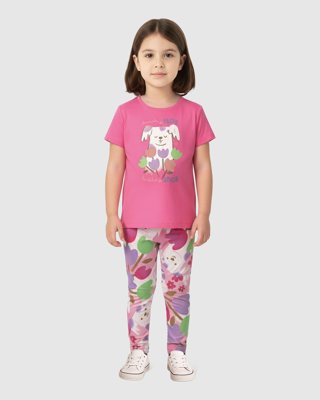 Conjunto Longo Infantil Menina Estampa Cachorrinho Em Algodão Malwee Kids