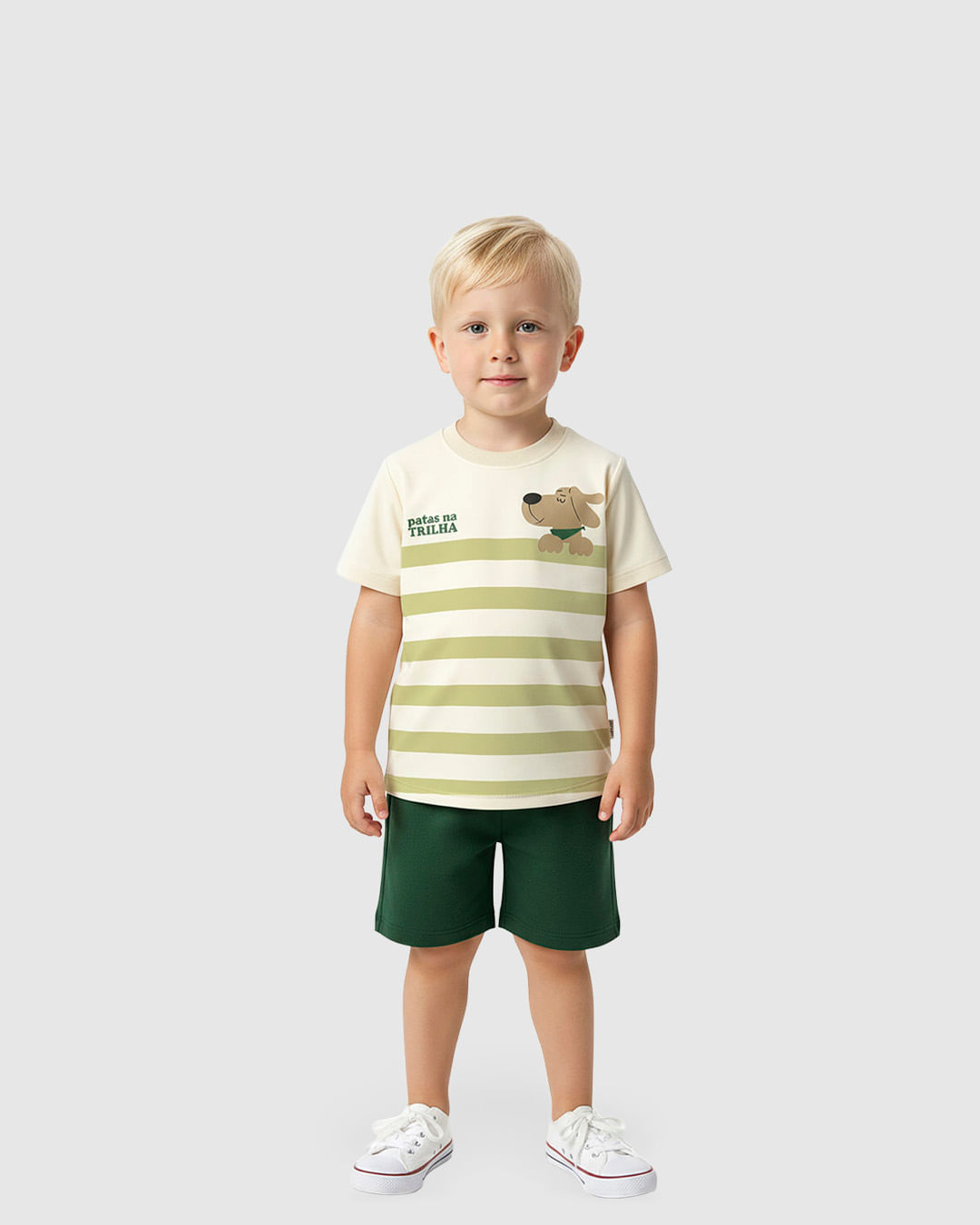 Conjunto Infantil Menino Camiseta Listrada Patas na Trilha Malwee Kids