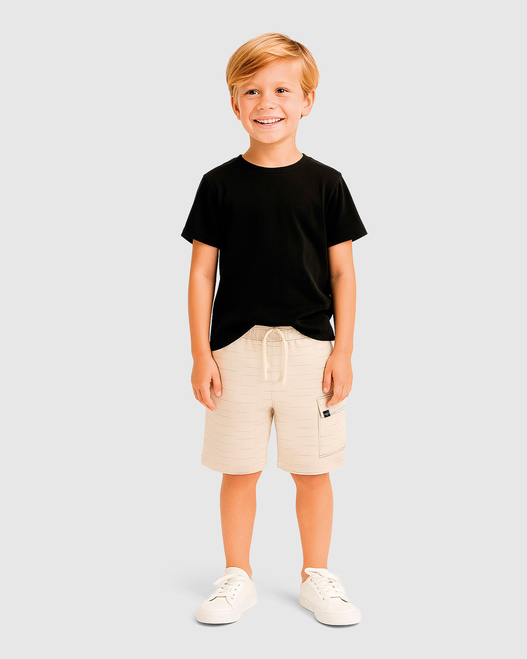 Bermuda Infantil Menino Bolso Lateral em Moletinho Rajado Malwee Kids