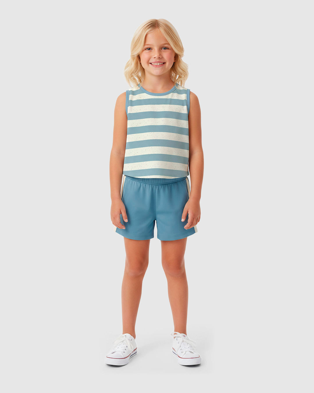 Conjunto Infantil Menina Regata Listrada e Shorts em Algodão Malwee Kids