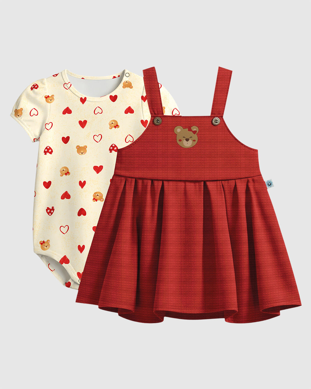 Conjunto Bebê Menina Vestido Bordado Ursinho + Body Malwee Kids