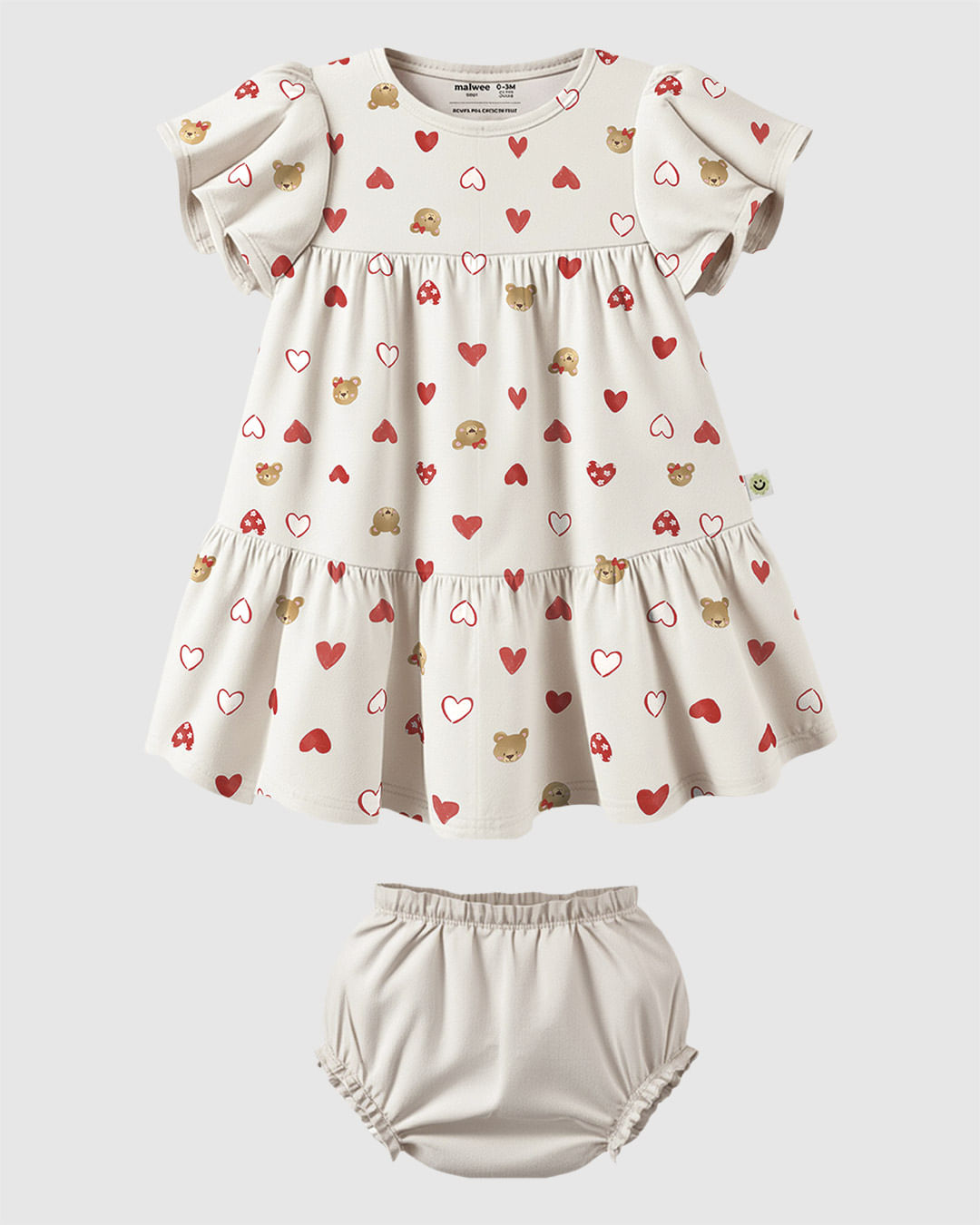 Conjunto Bebê Menina Vestido + Calcinha Tapa Fralda em Algodão Malwee Kids