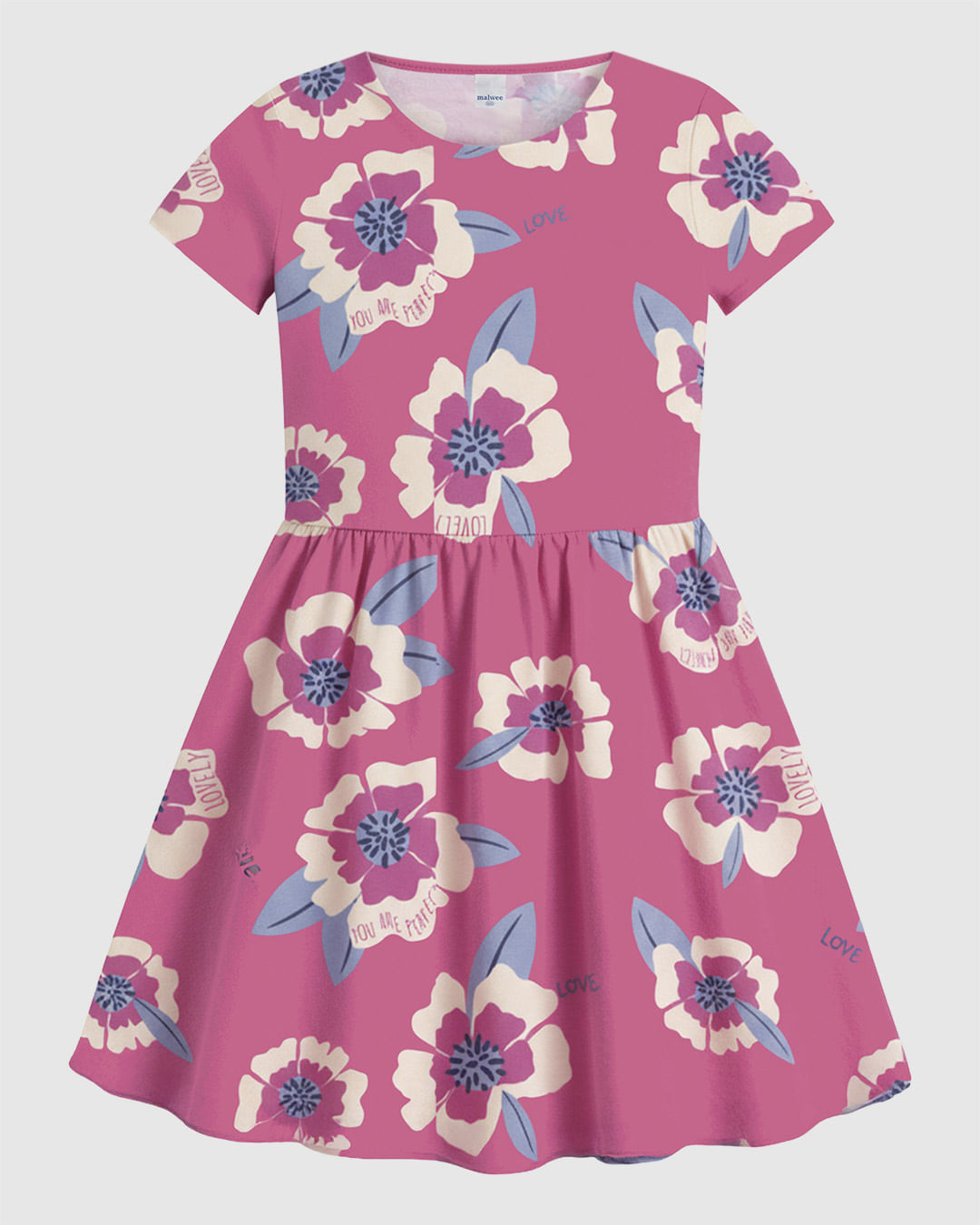 Vestido Infantil Evasê Manga Curta Estampado Em Algodão Malwee Kids