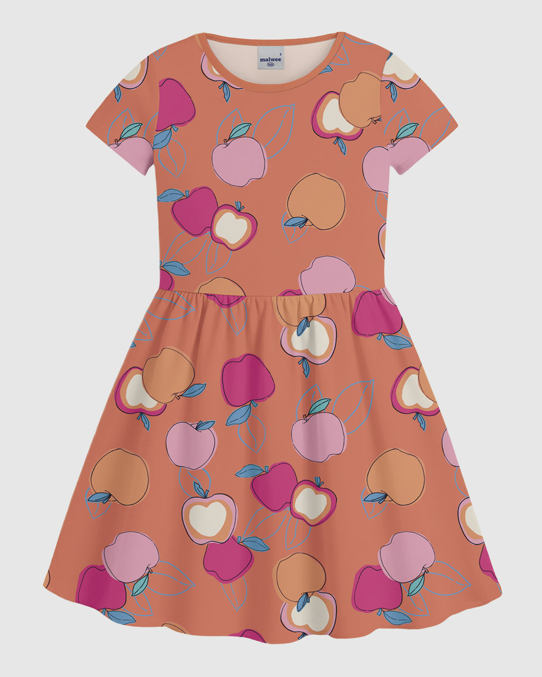 Vestido Infantil Evasê Manga Curta Estampado Em Algodão Malwee Kids