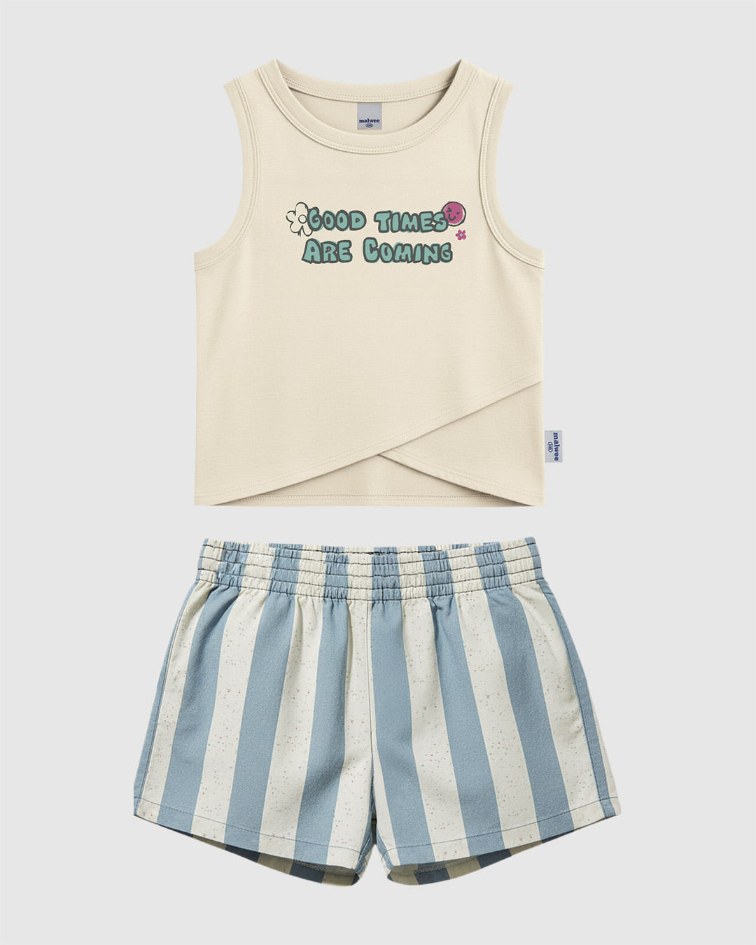 Conjunto Infantil Menina Shorts Estampa Listrada em Algodão Malwee Kids