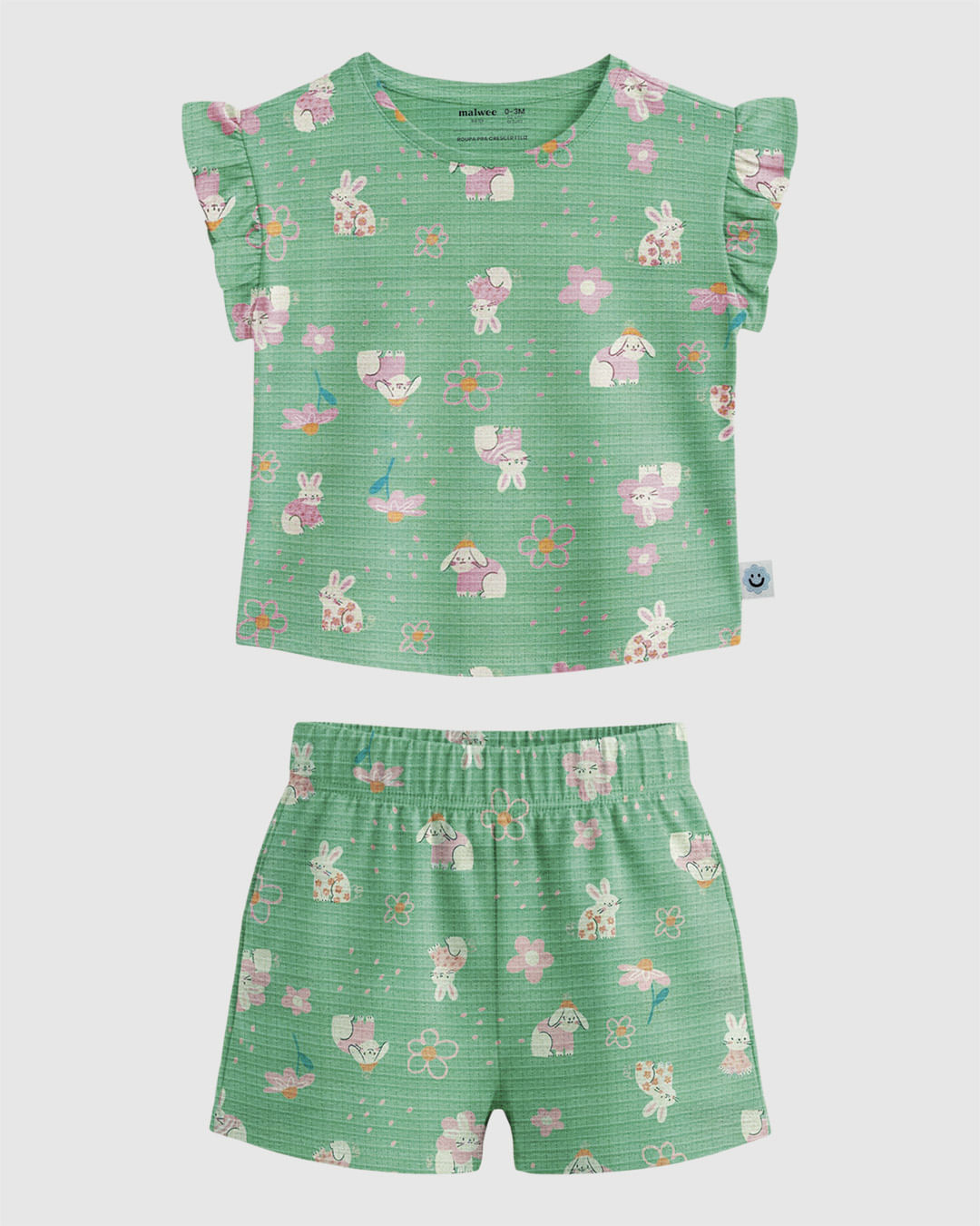 Conjunto Bebê Menina Estampa Coelhinhos Em Malha Texturizada Malwee Kids