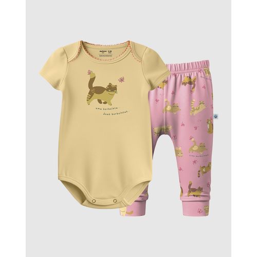 Conjunto Bebê Menina Body + Calça Estampa Gatinhos em Algodão Malwee Kids