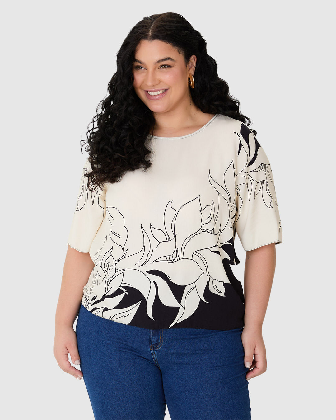 Blusa Feminina Plus Size Ampla Estampa Digital Em Viscose